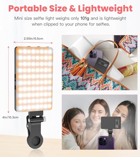 TONEOF Portable Selfie Light,Rechargable 80 LED Phone Light with Clip,3 Light Modes 2000mAh Video Fill Light for iPhone,Android,Laptop,Tablet,Selfie/Video Conference (Black, 80 LED)