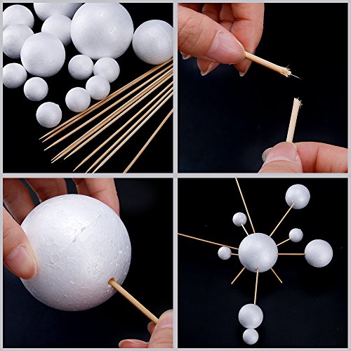 Biging Make Your Own Solar System Model with 14 Mixed Sized Polystyrene Spheres Balls and 10 Pieces 24 cm Long ?Bamboo Sticks for School Projects