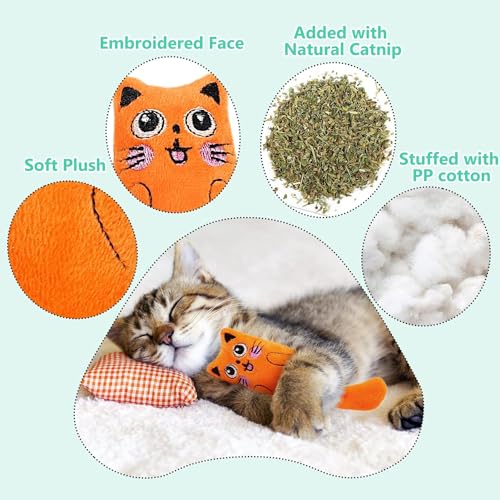 Catnip Toys, [8 PCS] Soft Plush Cat Nip Chew Toy for Indoor Cats, Interactive Kitten Pillow Kitty Teething Toy