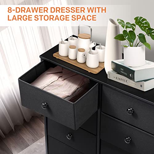 Luxsuite Chest of 8 Drawers Cabinet Tower Dresser Organizer Clothes Toys Storage Unit Fabric Bin Steel Frame Living Room Bedroom Hallway Entryway Furniture Black