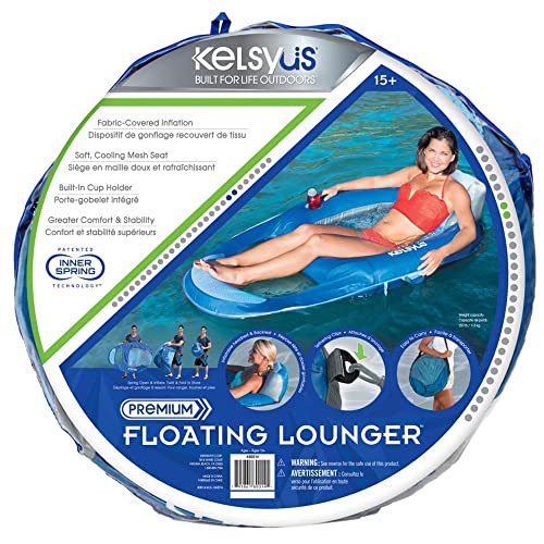 Kelsyus Floating Pool Lounger Inflatable Chair w/Cup Holder Blue (2 Pack) 80014