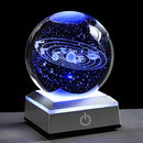 Qianwei 3D Solar System Crystal Ball 80mm 3.15" Laser Engraved Hologram with Sliver Led Lamp Stand, Galaxy Glass Ball, 4 Colors Light, Planets Sphere,Home Office Decor…