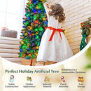 Costway Artificial Pre-lit Christmas Tree, Hinged Fir, Xmas Pencil Tree with Foldable Metal Stand & Superior PVC Leaves, Easy Assembly, Christmas Decoration for Indoor (1.98 M)