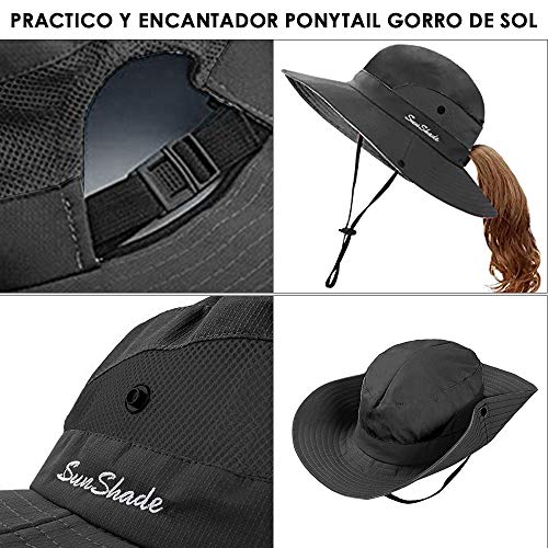 AutoWT Sun Hat for Women, UPF 50 + UV Protection Wide Brim Bucket Hat Adjustable Cap for Summer Fishing, Hiking, Camping, Garden, Farming, Outdoor Exercise (Black)