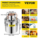 VEVOR Moonshine Still 9.6Gal 38L Stainless Steel Water Alcohol Distiller Copper Tube Home Brewing Kit Build-in Thermometer for DIY Whisky Wine Brandy, Sliver