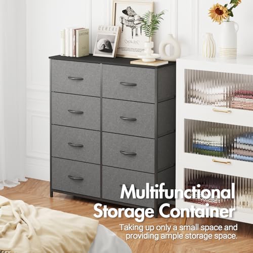Advwin Chest of Drawers 8 Drawers Fabric Tower Dresser Organizer Clothes Toys Storage Unit Tallboy Storage Cabinet for Bedroom, Living Room, Hallway, Entryway,Office Gray