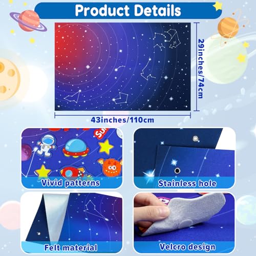 OKOOKO Solar System Felt Board Story Set 41 Pieces 43x29inch Flannel Non-Toxic Hangable with Hooks Preschool Crafts Universe Storytelling Early Learning Interactive Play Kit for Toddlers Kids