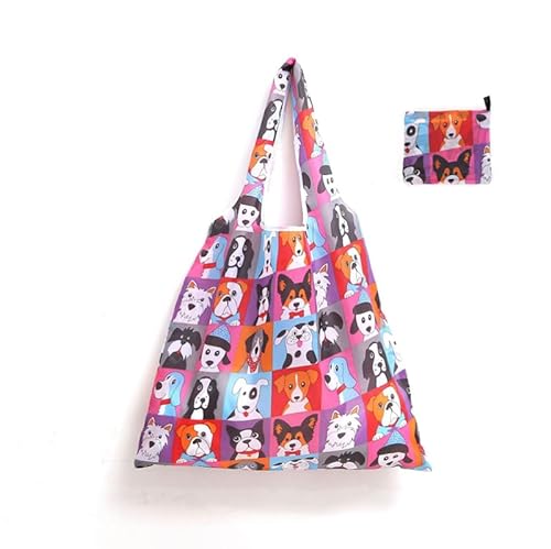 10 Pack Large Cute Animal Pattern Reusable Grocery Shopping Bags Foldable Shopping Bags Grocery Tote with Attached Pouch,Machine Washable Eco-Friendly 46 (width) *40+26cm (Group 2)