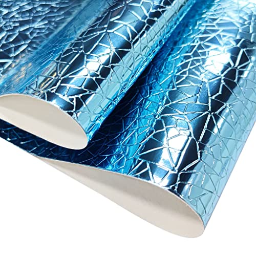 HYANG Mirror Embossed Metal Water Cube Sky Blue PU Faux Leather Sheets 1 Roll 12"X53"(30cmX135cm), Faux Leather Very Suitable for Leather Earrings, Bows, Handbag ，Sewing ，Crafts Making