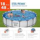 Bestway Steel Pro MAX 18 Foot x 48 Inch Round Metal Frame Above Ground Outdoor Swimming Pool Set with 1,000 Filter Pump, Ladder, and Cover