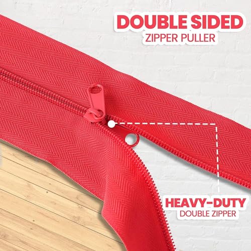 (4-Pack) Heavy-Duty Dust Protector Zipper - Self-Adhesive Instant Door Zipper - 7 Ft Length (3" Width) Zipper - Includes 4 Zippers and Plastic Sheeting Cutter Accessories (Red Color)