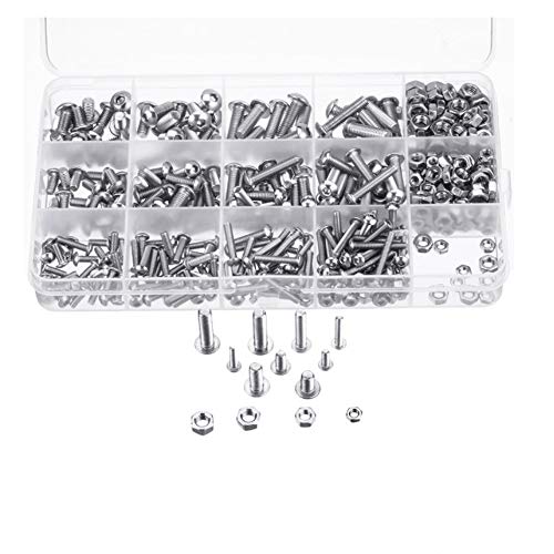 Box 500Pcs NUZAMAS M3 M4 M5 304 Stainless Steel Machine Screws and Nuts Kit, Button Head, Hex Socket Bolts Fasteners Assortment Set, Keys