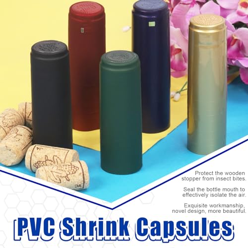 Glarks 130Pcs PVC Heat Shrink Capsules and Wine Corks Kit, 5 Colors Wine Shrink Wrap Bottle Caps and 30Pcs Natural Wine Corks Wine Bottle Straight Stoppers for Home and Professional Use