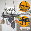 33" Pots and Pans Hanging Rack, Oval Ceiling Pot Rack with Grid, Heavy-duty Metal Pan Rack Hanging Organizer with Hooks, Hanging Pot Rack Ceiling Mount for Kitchen Cookware Utensils Toiletries