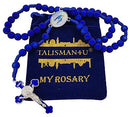 TALISMAN4U Deep Blue Rosary Beads Catholic Prayer Necklace with Saint Benedict Crucifix Our Lady of Grace Medal Religious Gift Rosary Pouch, Acrylic, No Gemstone