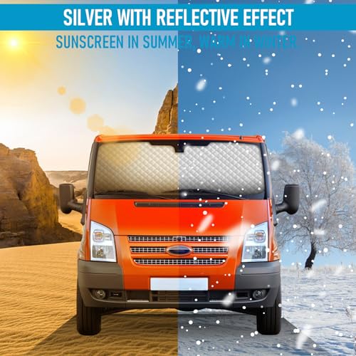 MaxEarn Motorhome Internal Thermal Blind for Ford Transit Van MK7, 3Pcs Sunshade Wrap Cover Kit, Windscreen Cover, Summer Uv Sun Blind & Winter Insulation Cover, Windshield Protection for Campervans