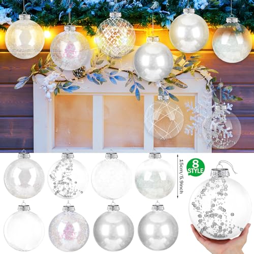 Wettarn Set of 8 Large Christmas Ball Ornaments 6 Inch Glitter Hanging Christmas Plastic Balls Indoor and Outdoor Hanging Christmas Tree Decorations for Yard Garden