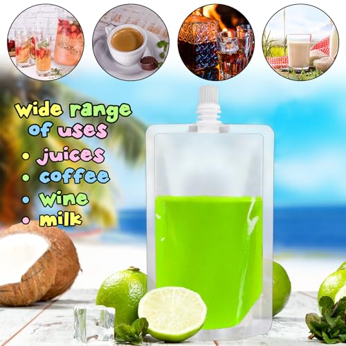 100 Pcs Plastic Flasks,8 Oz Concealable and Reusable Drink Pouches,Leak Proof Plastic Drinking Flasks for Travel Outdoor Sports Concerts Events