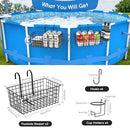 【2 Sets】【60lb】Poolside Storage Basket, Above Ground Pool Accessories, Metal Swimming Pool Storage organizer with Pool Cup Holder, Pool Must Haves 2024 Upgrade, Fits Steel Round or Frame Above Pools