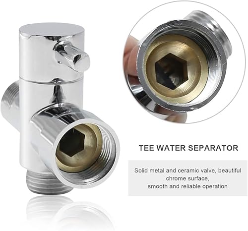 1/2 Brass T-Valve Adapter Attachment for Toilet Bidet Sprayer with Shut Off Valve, 3-Way Connector, Chrome Finish, 2 Rubber Mat, T Adapter for Hand Held Bidet Attachment for Toilet