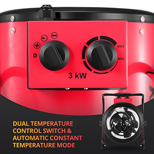 2-in-1 3000W Portable Electric Industrial Fan Heater Free Standing Carpet Dryer SAA Red