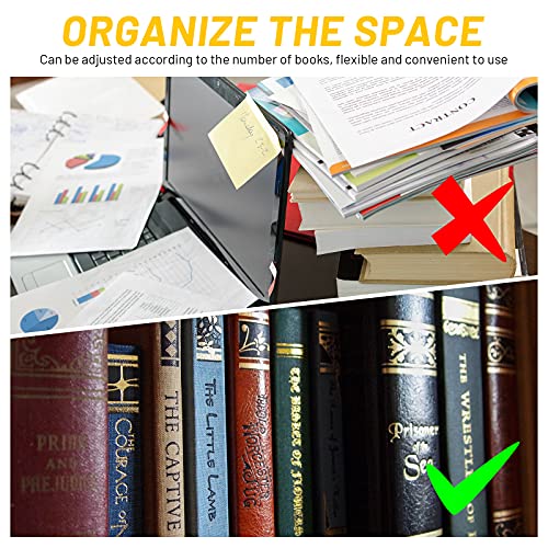 Chitidr 2 Pieces Adjustable Bookend Expandable Metal Bookend Desktop Book Stand Magazine File Organizer Holder Nonslip Book Stander with 2 Divider for Home Office School Library, Extends up to 19 Inch