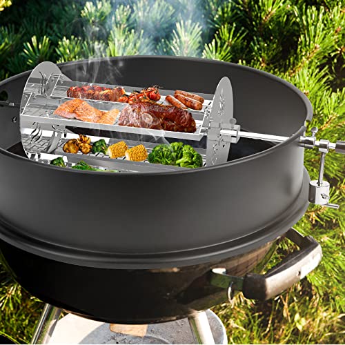 Onlyfire BBQ Grill Rotating Stainless Steel Rotisserie Trays Kit with Hexagon Hole- Fits for Any Grill