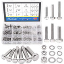 Glarks 510 Pieces Flat Hex Stainless Steel Screws Bolts Nuts Lock and Flat Gasket Washers Assortment Kit