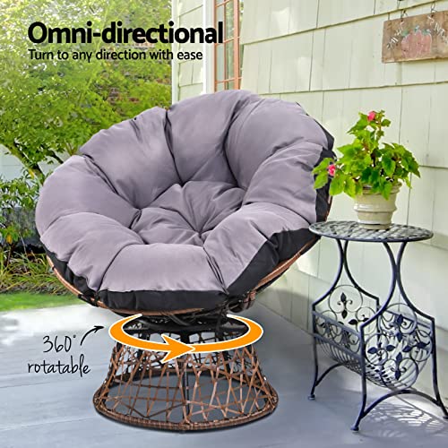 Gardeon Wicker Papasan Chair, Outdoor Chairs Patio Furniture Lounge Setting Garden Backyard Living Bedroom, 360 Degree Swivel with Soft Thick Cushion Brown