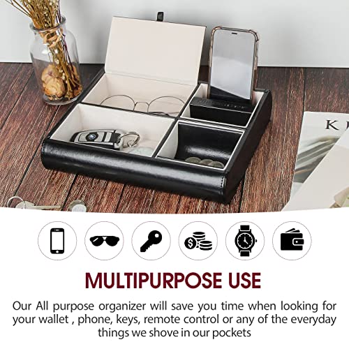 Jack Cube Valet Tray Leather, Desk or Dresser Organizer, Catch-all For Keys, Phone, Wallet, Coin, Jewelry, and More (26.26 x 5.5 x 20.8 cm) - MK158