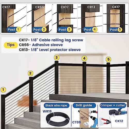 MUZATA 400ft 1/8" Black T316 Stainless Steel Cable Wire Rope for Indoor Outdoor Cable Railing Stair Deck Fencing 7x7 Strand DIY Balustrade Hanging WR19 WP1