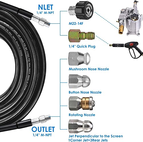 ZOFINE Pressure Washer Sewer Jet Kit, Newest 5800 Psi Drain Cleaner Hose, 1/4 Inch Npt Corner, Swivel And Button Hose, Jet Nozzle