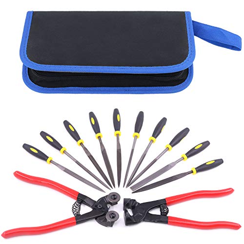 Glarks 12Pcs Mosaic Tools Set, Heavy Duty Wheeled Glass Mosaic Nippers and Tile Cutter Pliers with 10Pcs High Strength Needle File for Glass & Ceramic Cutting and Grinding