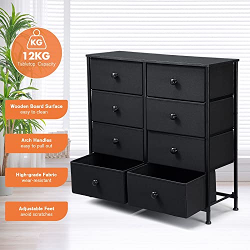 Luxsuite Chest of 8 Drawers Cabinet Tower Dresser Organizer Clothes Toys Storage Unit Fabric Bin Steel Frame Living Room Bedroom Hallway Entryway Furniture Black
