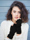 2 Pairs Unisex Fingerless Gloves Half Finger Stretchy Knit Gloves Lengthen Wrist Mittens Winter Warm Gloves, Black, Medium