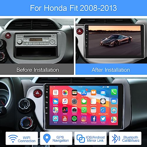 for Honda Fit 2008-2013 Android Car Stereo with WiFi GPS Navigation Radio Player Mirror Link for Android/iOS Phone 10.1" HD Touchscreen Auto Audio FM/RDS Radio Receiver USB Input Backup Camera SWC