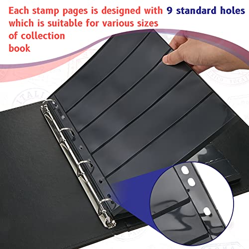 Gersoniel 20 Sheets Stamp Collection Album Pages, Transparent Design, with Standard 9 Holes Binder for Stamp Collectors(5 Row Style)