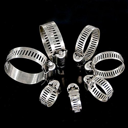 Swpeet 60Pcs Assorted Sizes Hose Clamps Kit 304 Stainless Steel Adjustable 6-38mm Range Worm Gear Hose Clamp Perfect for Plumbing Automotive and Mechanical Applications