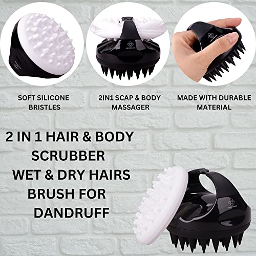 Kristagrande Scalp Massager & Scalp Exfoliator| Soft Silicone Bristles - 2 in 1 Hair & Scalp Scrubber| Shampoo Brush Shower Scrubber - Black & White Hair & Hair Scalp Massager Tool for Men, Women & Kids