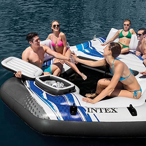 Intex Blue Tropical Island 5 Seat Floating Lounge Raft w/ 4 Cup Holders | 5727EP