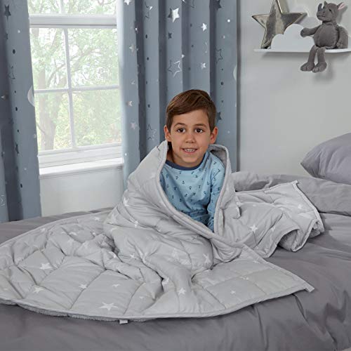 Dreamscene Star Teddy Fleece Kids Weighted Blanket for Children Supporting Stress Relief Reversible Soft Fluffy Quilted Throw, Silver Grey, 100 x 150cm, 3kg(6.6lb)