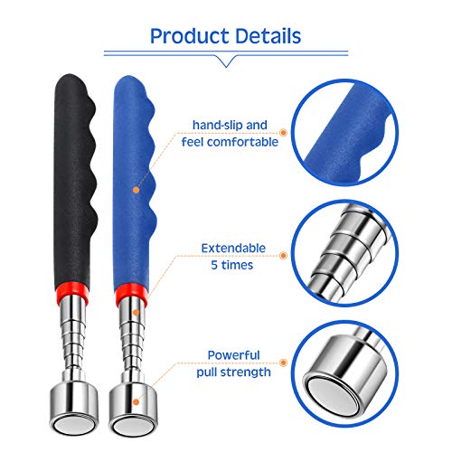 Telescoping Magnetic Pickup Tool 20 Lbs Magnet Extension Tool Telescoping Magnet 30 Inch Extendable Magnet Stick Gadget for Men Suitable for Birthday Father's Day Christmas (Blue and Black,2 Pieces)