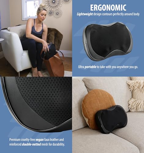 Zyllion Back Neck Shiatsu Massager - Kneading Massage Pillow with Heat for Shoulders, Lower Back, Feet, and Legs (ZMA-25)