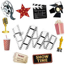 12 Pcs Movie Night Party Decorations Set Includes 11 Pcs Red Carpet Cutouts Theater Photo Booth Cards Cinema Centerpiece Sign, 1 Pack Filmstrip Party Tape Movie Theme Props Film Border Roll