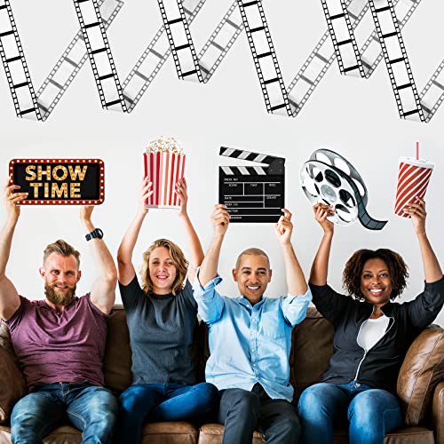 12 Pcs Movie Night Party Decorations Set Includes 11 Pcs Red Carpet Cutouts Theater Photo Booth Cards Cinema Centerpiece Sign, 1 Pack Filmstrip Party Tape Movie Theme Props Film Border Roll