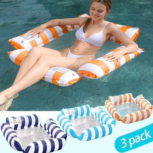 3 Pack Inflatable Pool Chair Float, Water Hammock Lounge Chair, Multi-Purpose Drifter Pool Floats for Summer Pool Lake Beach