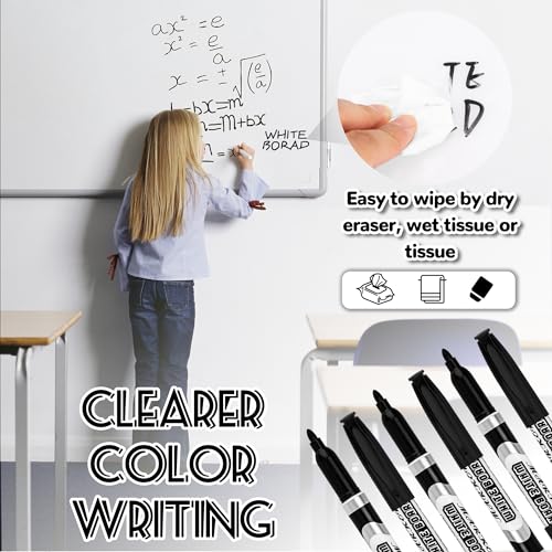 YUNAI Black Whiteboard Markers, 12PCS Thin Dry Erase & Wet Erase Markers for School, Fine Tip Erasable Markers Bulk Low Odor for School Office Supplies