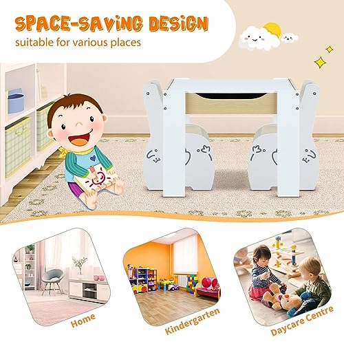 Kidbot Kids Table and 2 Chairs Set Childrens Desk with Storage Wooden Toddler Furniture Activity Centre for Drawing Study Reading