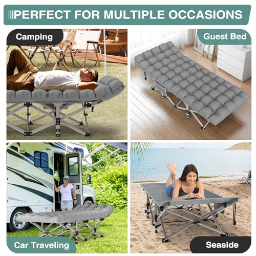 ZENPETIO 28In Folding Camping Cot for Adult, Portable Sleeping Cot with Mattress, Outdoor Heavy Duty Cot Bed for Camp with Carry Bag for Home, Office, Camp, Travel, Vacation(Max Loading 500lbs)