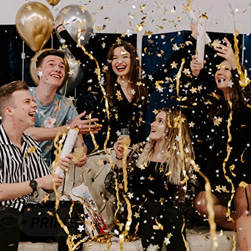 Gold Confetti Poppers 4 Pack | Confetti Cannon Party Poppers Confetti Shooter for Events Birthday Celebration | Bulk Streamer Blaster Cannon Star Launcher | Large Prank Package Gun Tube Stick
